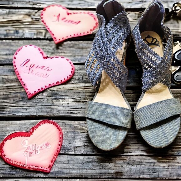 FERGILICOUS WEDGE SANDALS BY FERGIE DENIM LACE VANESSA Size 6 - Picture 5 of 6